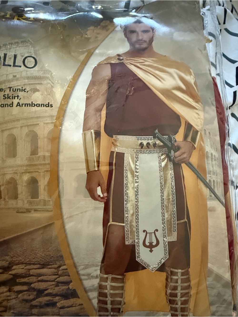 Men's Gold and Burgundy Apollo Halloween costume- Classic Roman Tunic